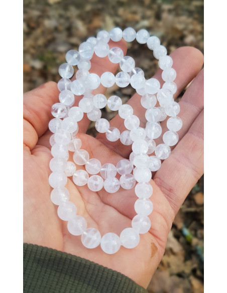 Bracelet de Quartz Fantôme Flocon de Neige 8mm, Rare