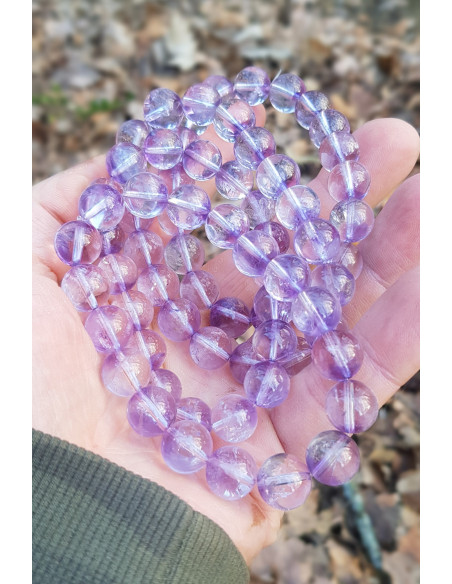Bracelet de Quartz AzeztuliteMauve Améthyste 12-13mm, Rare