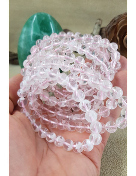 Bracelet de Quartz Rose Fantôme Flocon de Neige 8mm, Rare