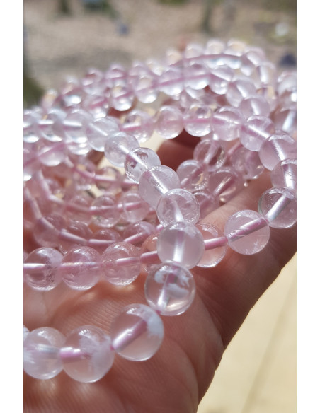 Bracelet de Quartz Rose Fantôme Flocon de Neige 8mm, Rare