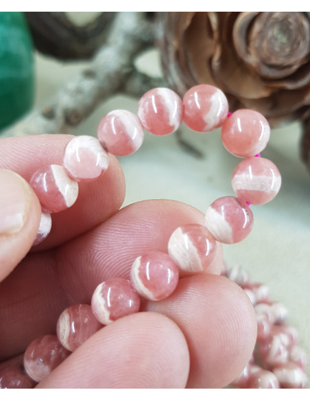 Bracelet de Rhodochrosite Saumon d'Argentine 7-8mm Extra A+++ lot 03/2023